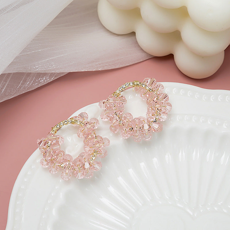 Wholesale Spring and summer colorful flower earrings handmade crystal beaded braided long earrings
